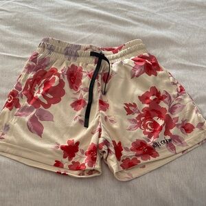 KILL CREW Cream Athletic Shorts with Red & Pink Floral Print